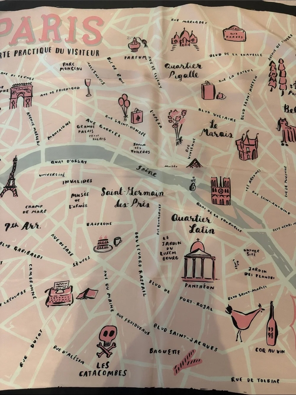 NWT Kate Spade Pink & Black Paris map Silk Scarf